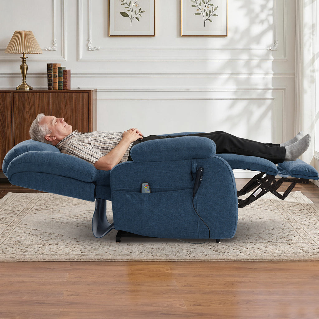 TEKAMON Infinite Position Lift Recliner Chair for Elderly with Heat and Massage Lay Flat Sleeping Power Lift Chair, Linen Fabric, Blue