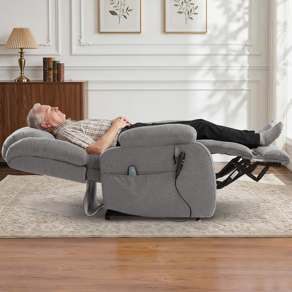 TEKAMON Infinite Position Lift Recliner Chair for Elderly with Heat and Massage Lay Flat Sleeping Power Lift Chair, Linen Fabric, Grey