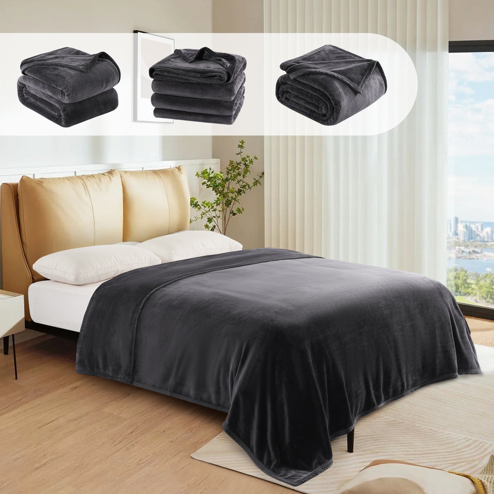 TEKAMON Fleece Bed Blankets Queen Size Plush Fuzzy Soft Lightweight Breathable Reversible Blanket Microfiber, 90"x90"