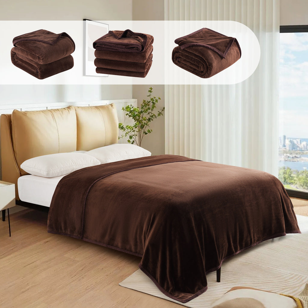 TEKAMON Fleece Bed Blankets King Size Plush Fuzzy Soft Lightweight Breathable Reversible Blanket Microfiber, 90"x108", Brown