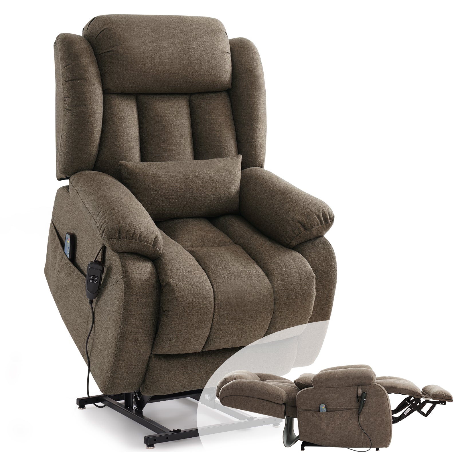 TEKAMON Infinite Position Lift Recliner Chair for Elderly with Heat and Massage Lay Flat Sleeping Power Lift Chair, Linen Fabric, Brown