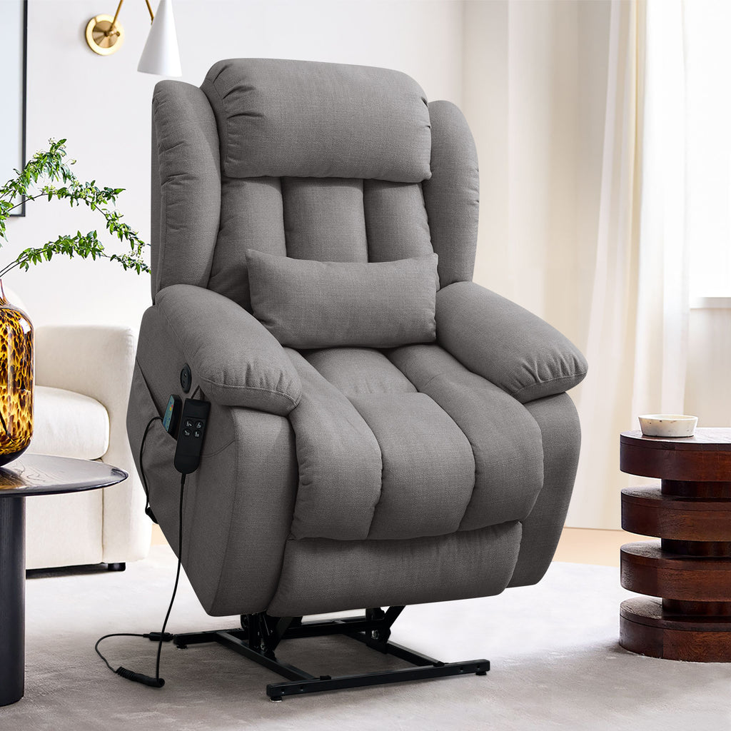TEKAMON Infinite Position Lift Recliner Chair for Elderly with Heat and Massage Lay Flat Sleeping Power Lift Chair, Linen Fabric, Grey