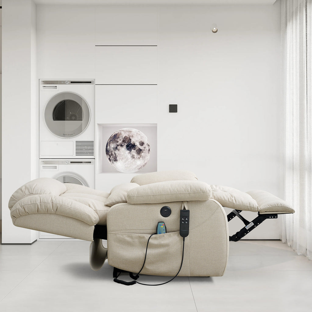 TEKAMON Infinite Position Lift Recliner Chair for Elderly with Heat and Massage Lay Flat Sleeping Power Lift Chair, Linen Fabric, Beige