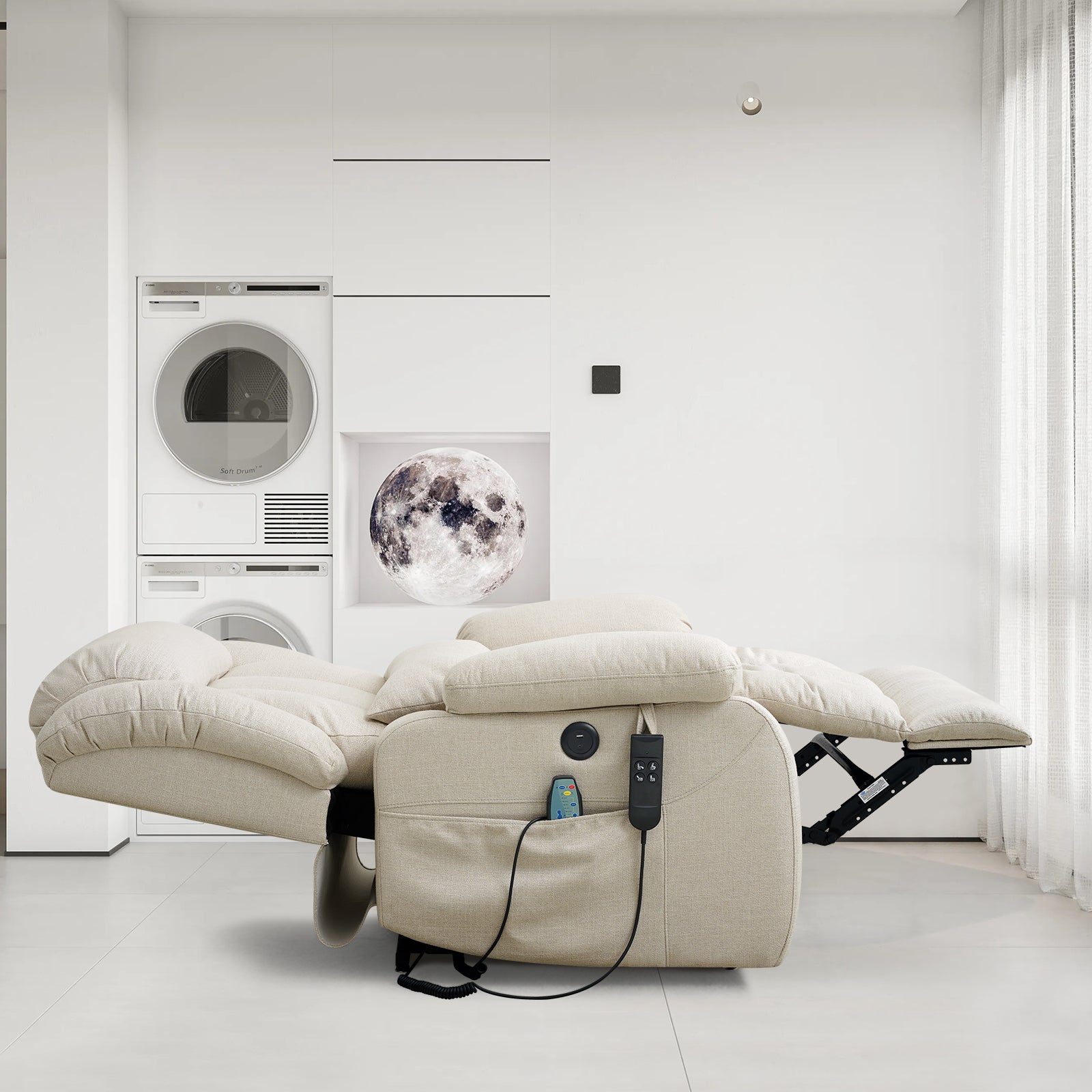 TEKAMON Infinite Position Lift Recliner Chair for Elderly with Heat and Massage Lay Flat Sleeping Power Lift Chair, Linen Fabric, Beige