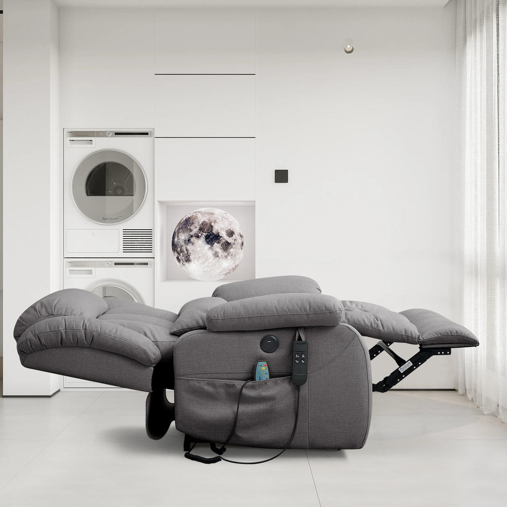 TEKAMON Infinite Position Lift Recliner Chair for Elderly with Heat and Massage Lay Flat Sleeping Power Lift Chair, Linen Fabric, Grey